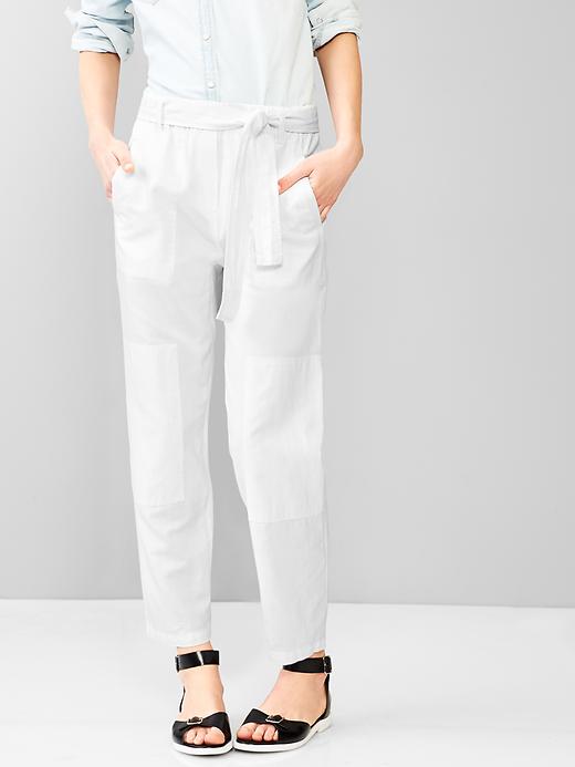 Image number 1 showing, Linen paperbag-waist pants