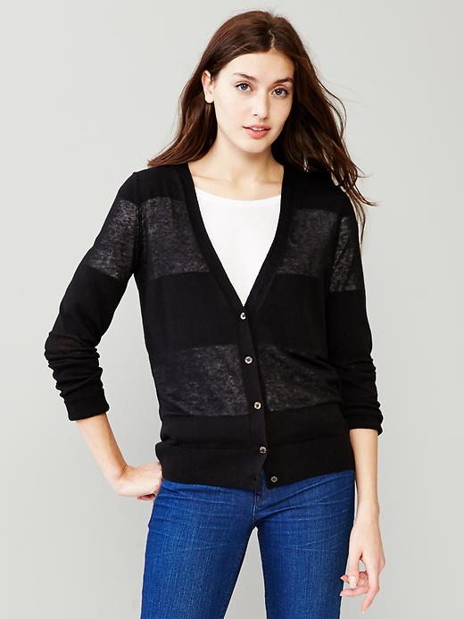 1 of 8 showing, with the color true black of product Stripe linen cardigan