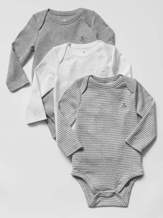 1 of 8 showing, with the color gray of product Favorite long-sleeve bodysuit (3-pack)