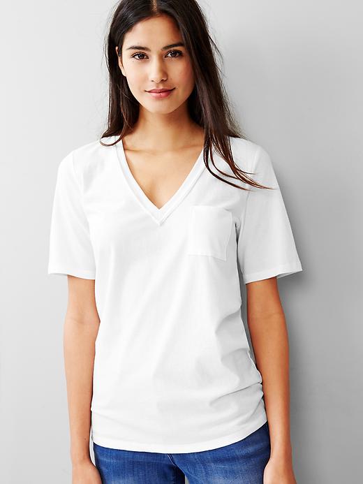 1 of 8 showing, with the color white of product V-neck pocket tee