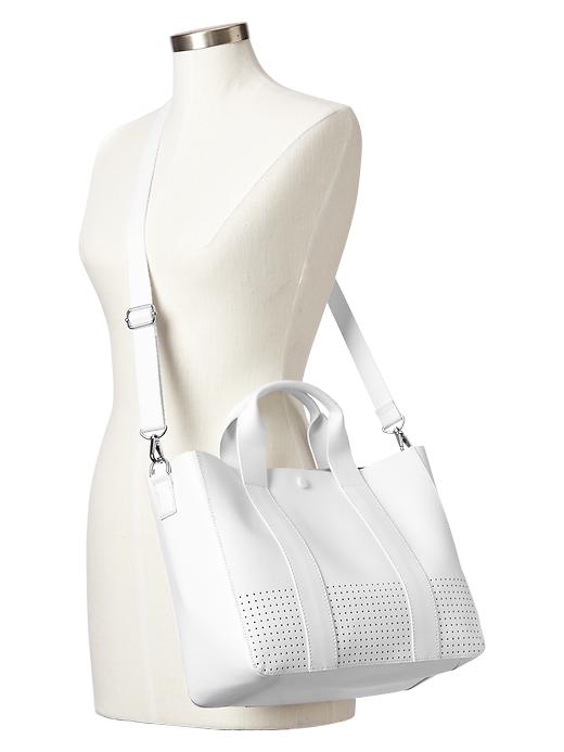 2 of 8 showing, with the color white of product Perforated leather tote crossbody