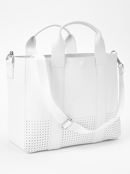 1 of 8 showing, with the color white of product Perforated leather tote crossbody