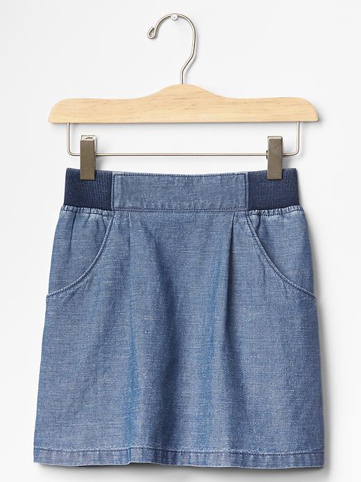 1 of 8 showing, with the color medium indigo of product Pull-on denim-linen skirt