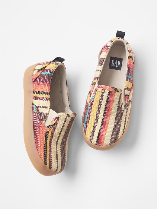 1 of 8 showing, with the color multi of product Woven multi-stripe slip-on sneakers