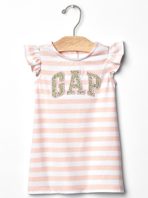 1 of 8 showing, with the color milkshake pink of product Logo Stripe Flutter Dress
