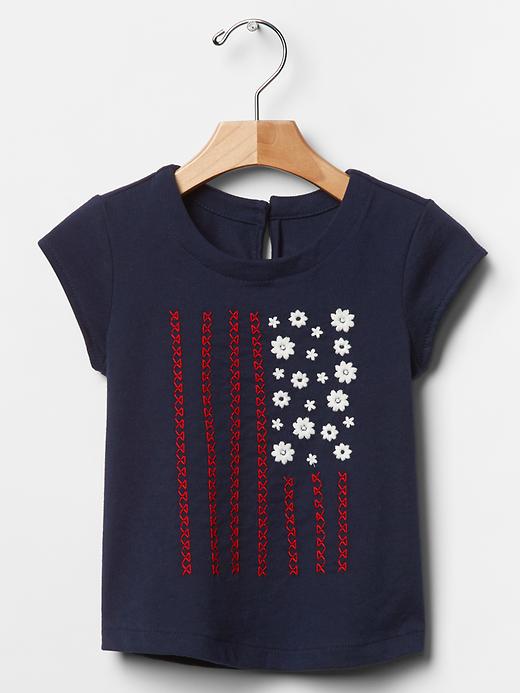 1 of 8 showing, with the color true indigo of product Embroidered americana graphic tee