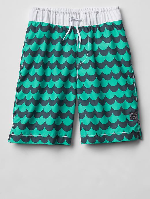 1 of 8 showing, with the color aqua wave of product Geo wave swim trunks