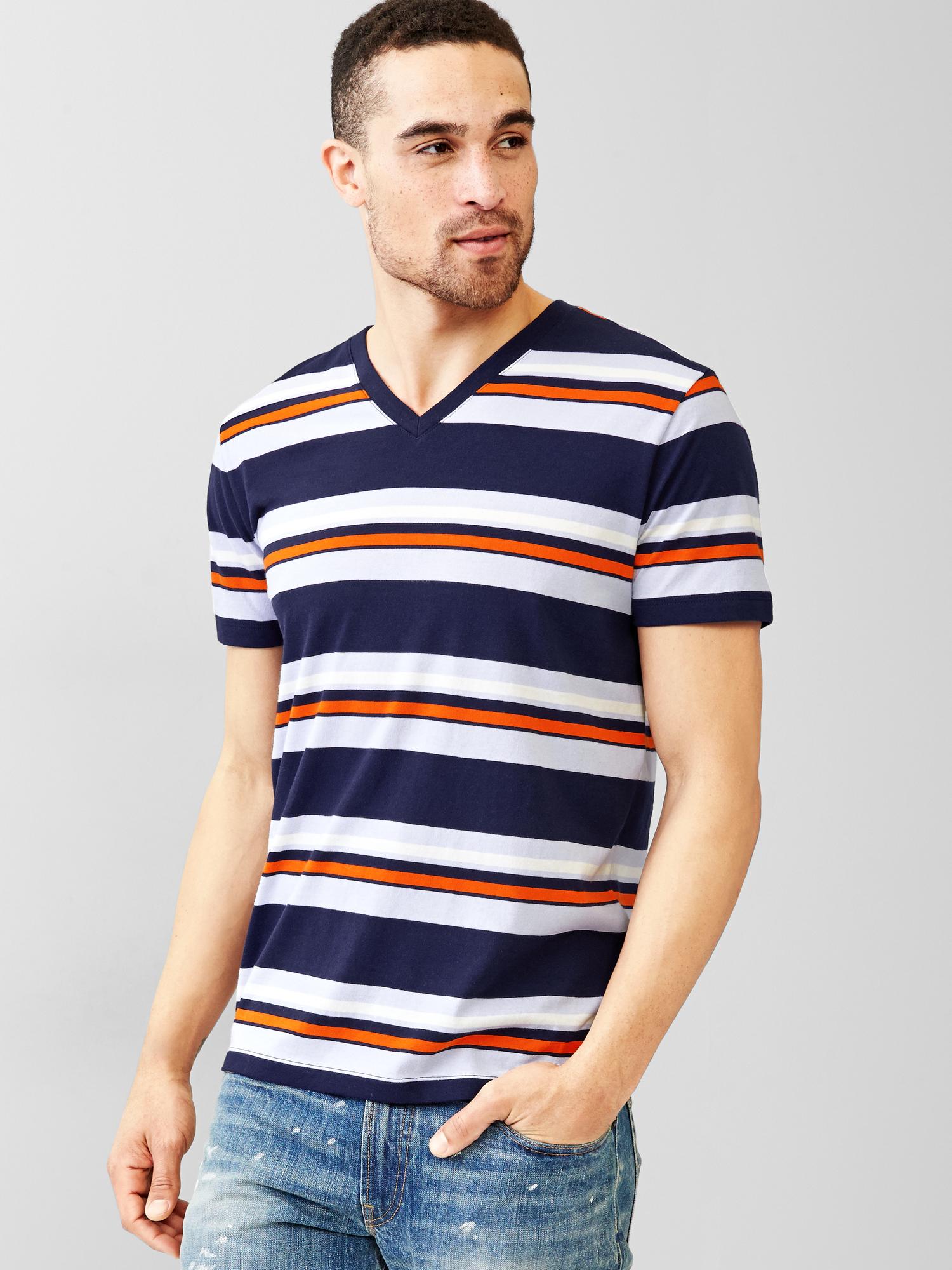 Essential multi-stripe V-neck t-shirt | Gap