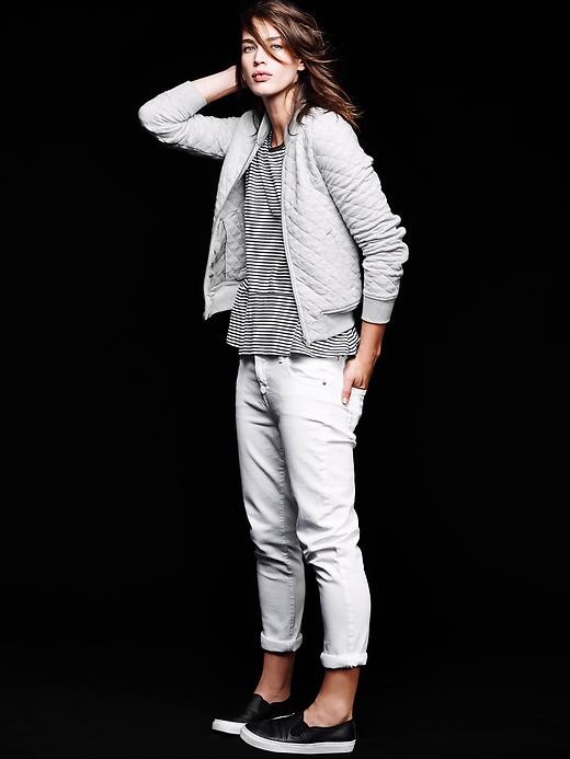 View large product image 2 of 2. Quilted knit bomber