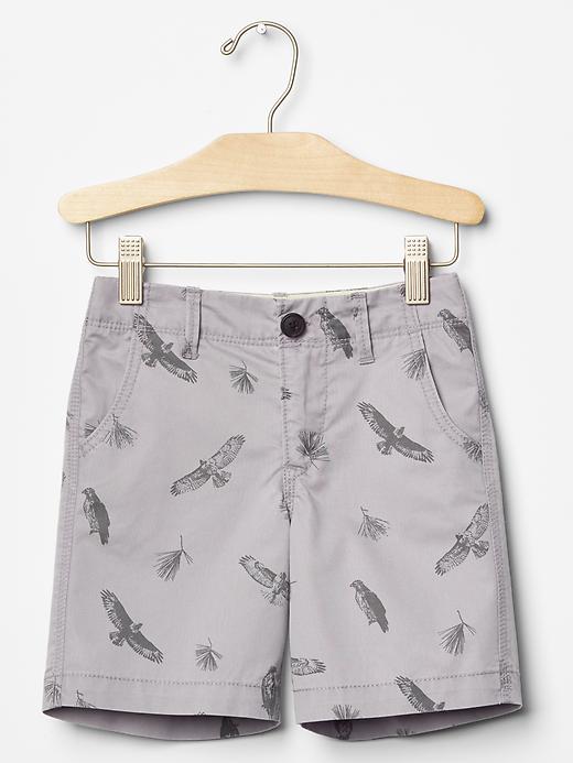 1 of 8 showing, with the color antique pewter of product Printed flat front shorts