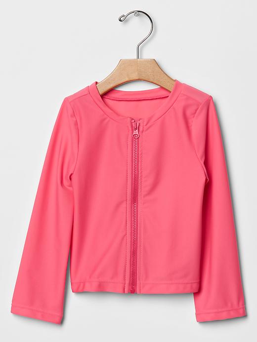 1 of 8 showing, with the color coral of product Solid zip rashguard