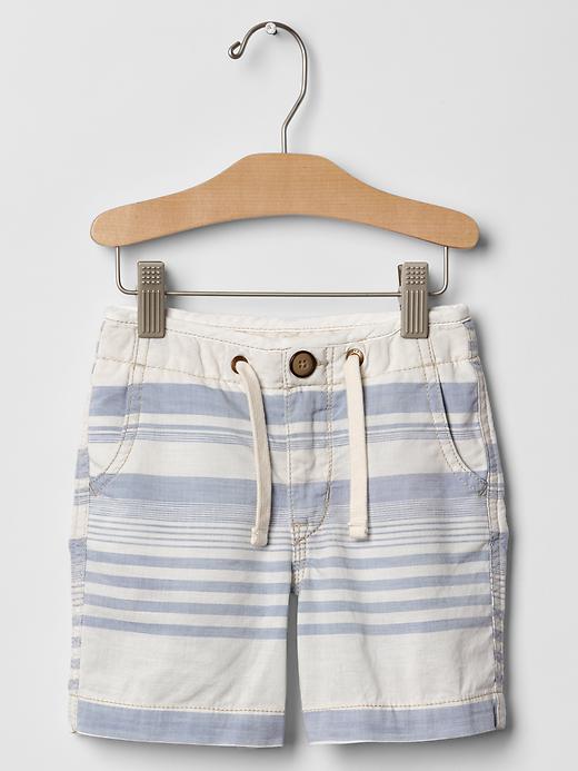 1 of 8 showing, with the color soft cornflower of product Stripe chambray flat front pull-on shorts