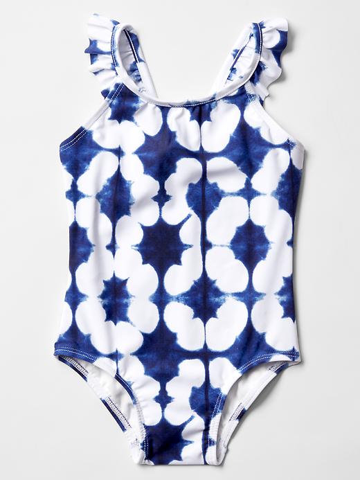1 of 8 showing, with the color true indigo of product Printed flutter swim one-piece