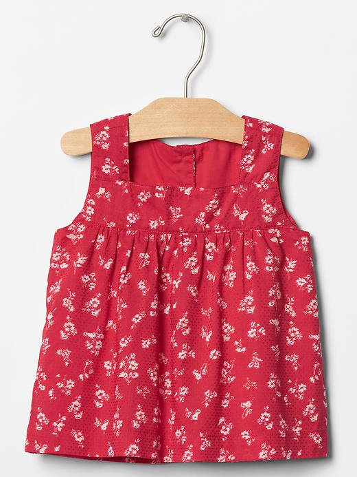1 of 8 showing, with the color pure red of product Floral dobby top