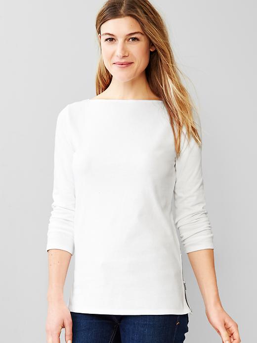 1 of 8 showing, with the color white of product Side-zip boatneck tee