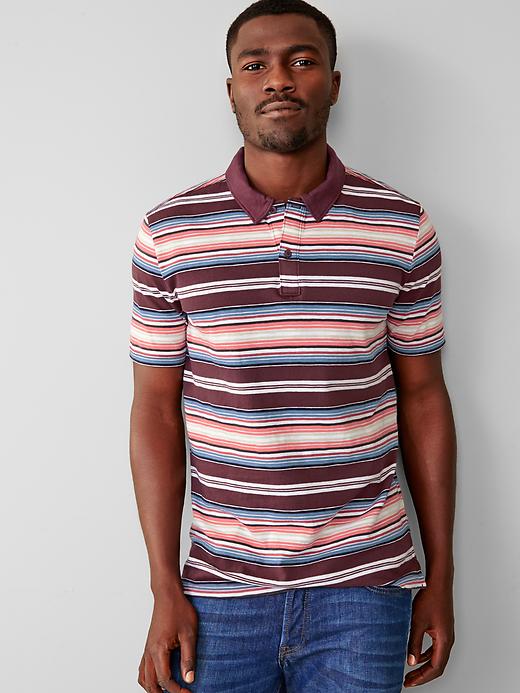 1 of 8 showing, with the color red stripe of product Lived-in multi-stripe slub polo