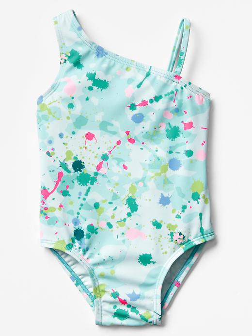 1 of 8 showing, with the color glass of water of product Paint splatter asymmetrical swim one-piece