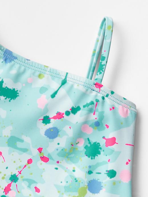 2 of 8 showing, with the color glass of water of product Paint splatter asymmetrical swim one-piece