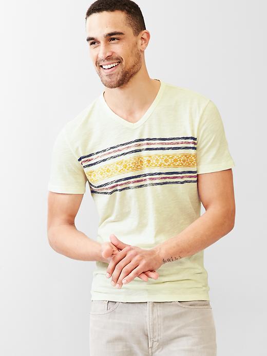 1 of 8 showing, with the color coconut of product Lived-in southwest stripe V-neck t-shirt