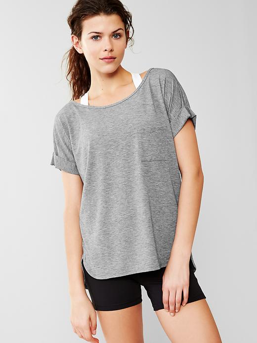 1 of 8 showing, with the color heather grey of product GapFit Breathe roll-sleeve tee