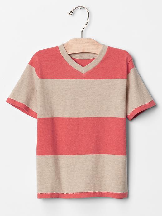 1 of 8 showing, with the color red heather of product Heathered stripe V-neck tee