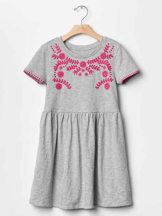 1 of 8 showing, with the color grey heather of product Floral embroidered jersey dress