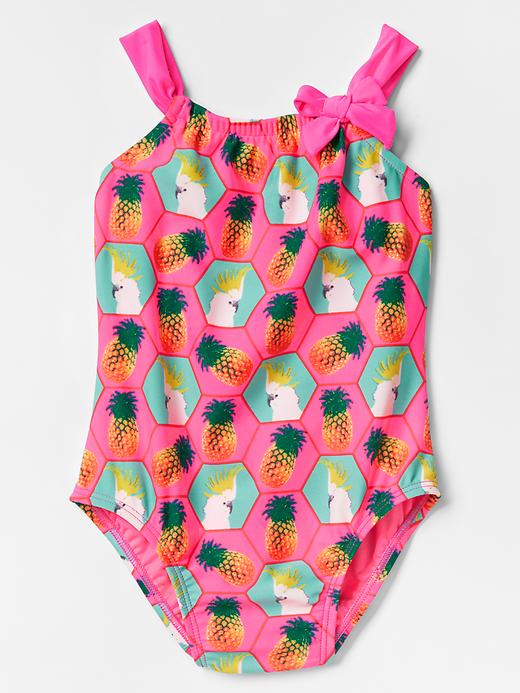 1 of 8 showing, with the color neon double pink of product Printed bow swim one-piece