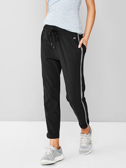 1 of 8 showing, with the color dark grey of product GapFit Studio stripe jogger pants
