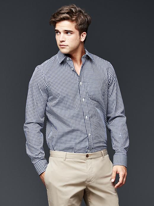 1 of 8 showing, with the color comet blue of product Wrinkle-resistant gingham shirt