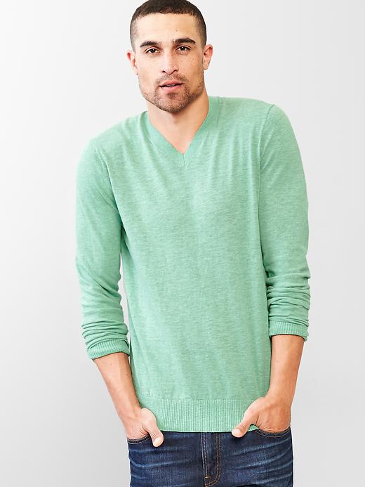 1 of 8 showing, with the color green heather of product Cotton slub V-neck sweater