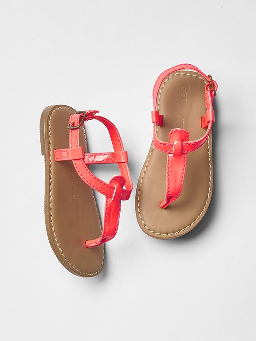 1 of 8 showing, with the color neon coral of product T-strap sandals