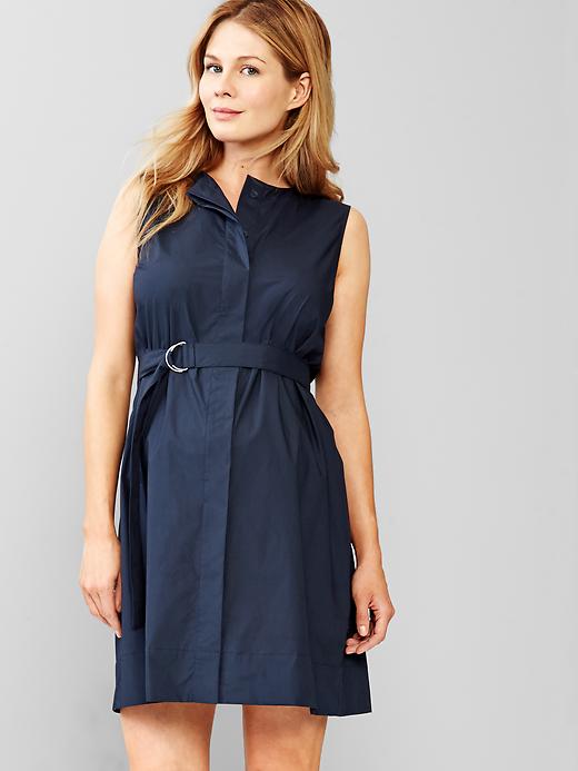 1 of 8 showing, with the color crayon true indigo of product Pleat-back shirtdress