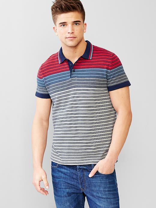 1 of 8 showing, with the color red stripe of product Colorblock multi-stripe polo sweater