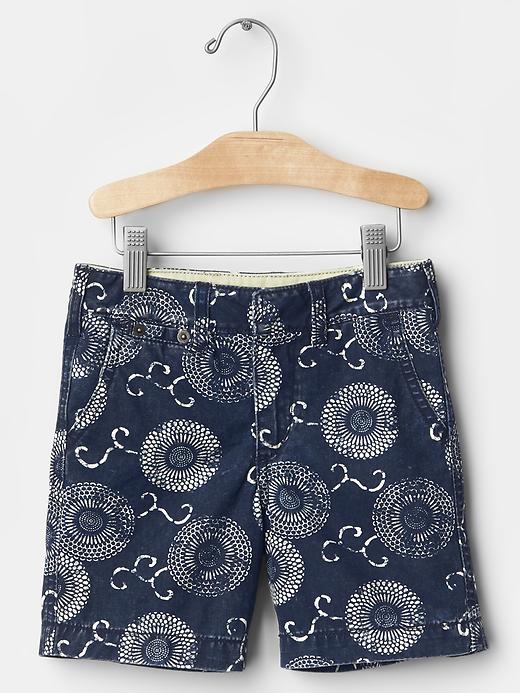 1 of 8 showing, with the color true indigo of product Printed flat front shorts
