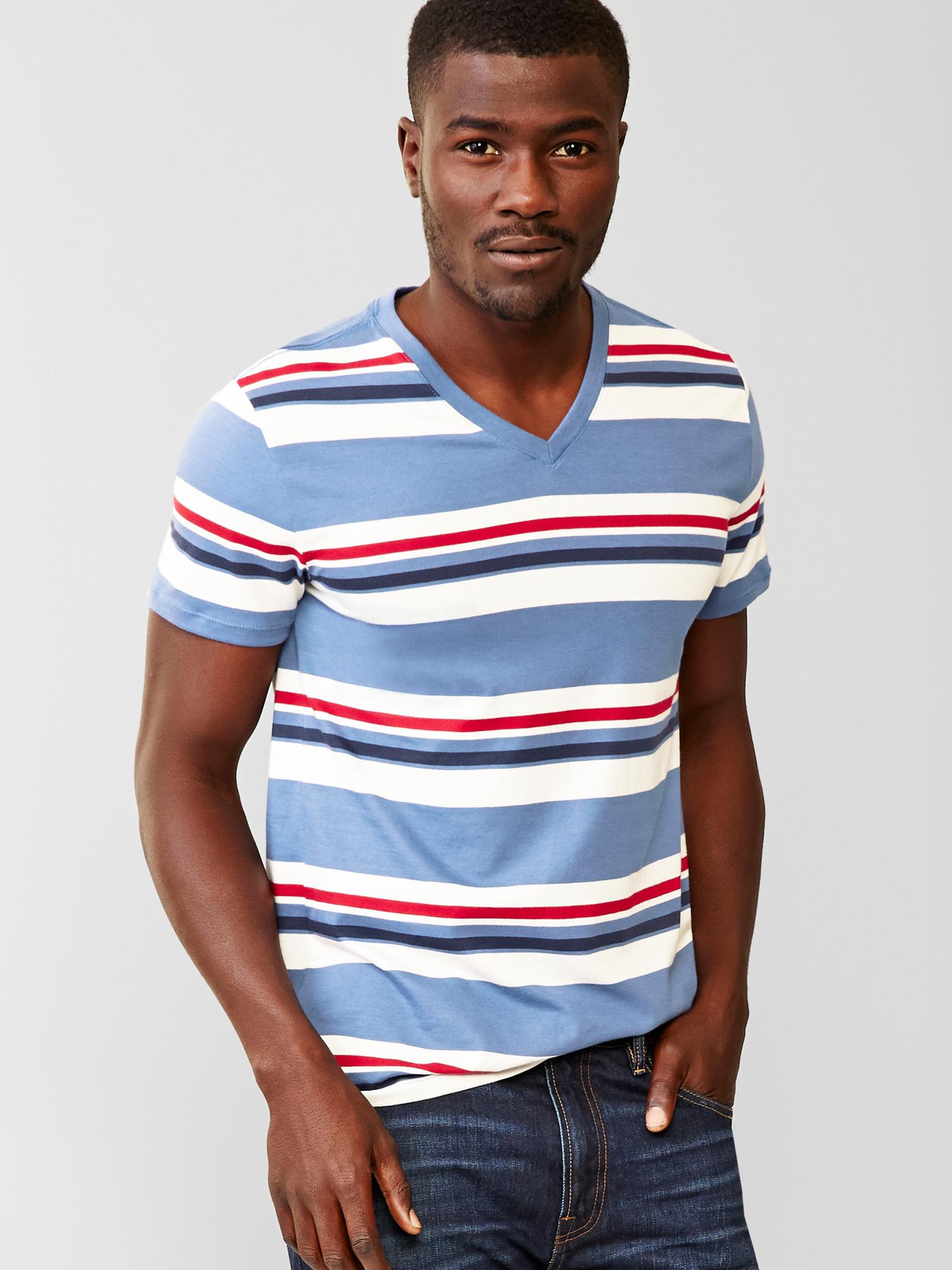 Essential multi-stripe V-neck t-shirt | Gap