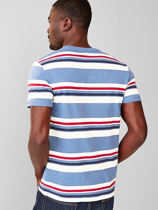 2 of 8 showing, with the color red stripe of product Essential multi-stripe V-neck t-shirt