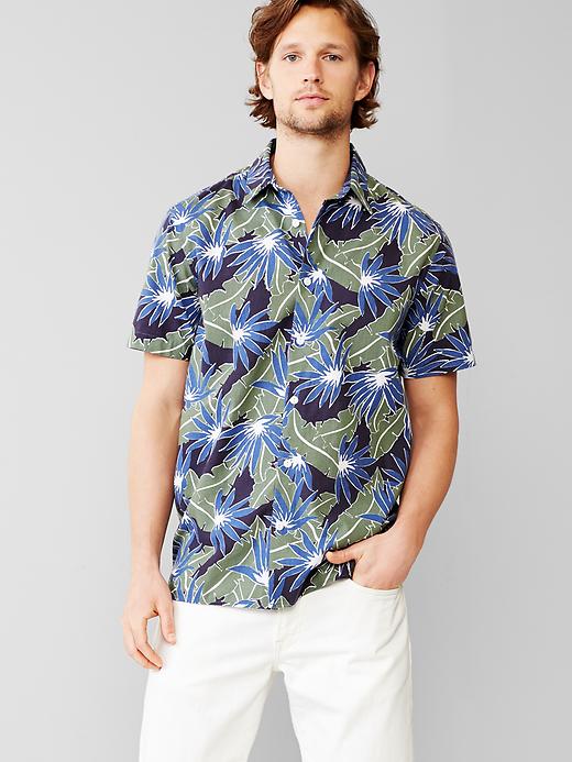 1 of 8 showing, with the color indigo of product Surf palm print shirt