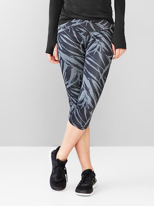 1 of 8 showing, with the color palm print of product GapFit gFast botanical 21" capris