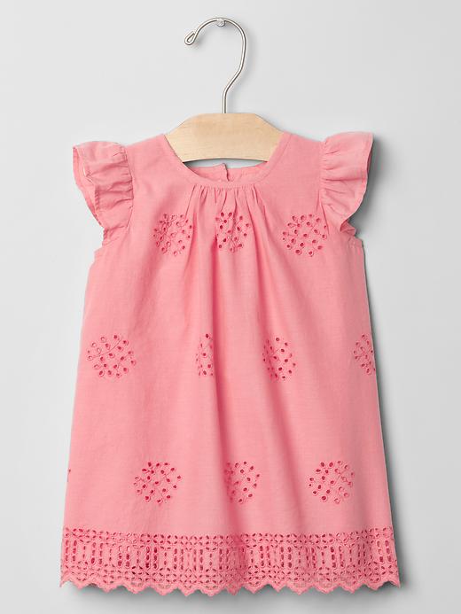 1 of 8 showing, with the color pink heart of product Multi-Eyelet Flutter Dress