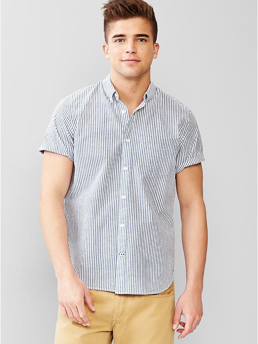 1 of 8 showing, with the color navy of product Seersucker stripe shirt