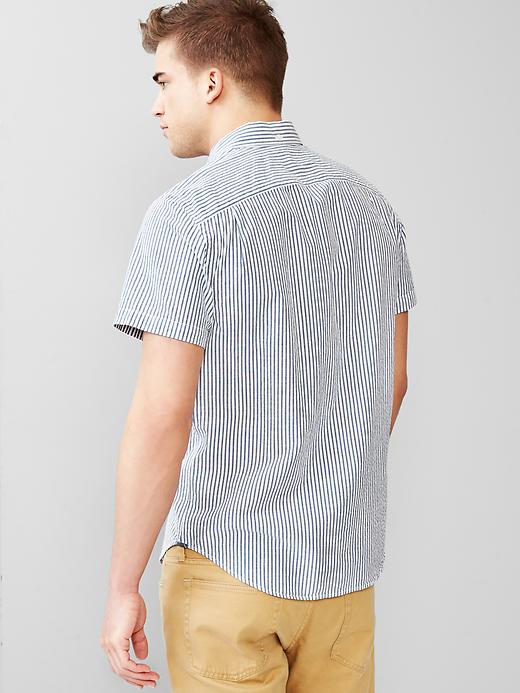 2 of 8 showing, with the color navy of product Seersucker stripe shirt