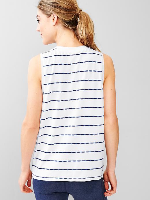 2 of 8 showing, with the color blue print stripe of product GapFit Breathe stripe tank