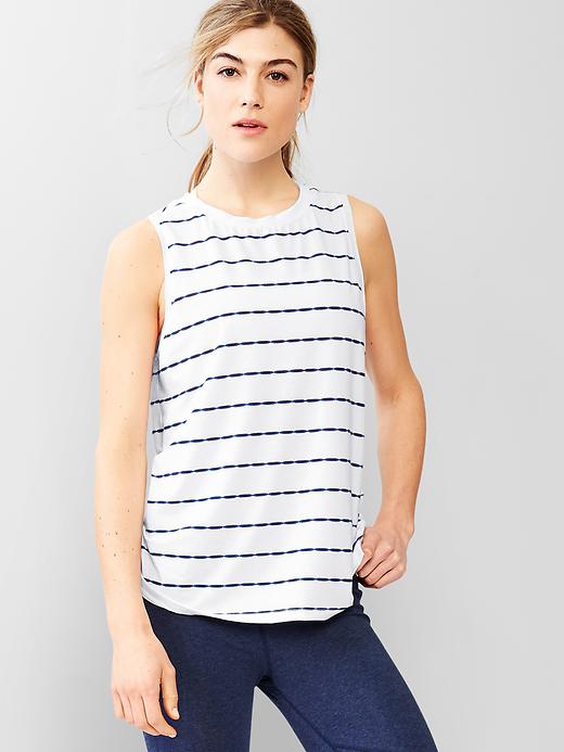 1 of 8 showing, with the color blue print stripe of product GapFit Breathe stripe tank