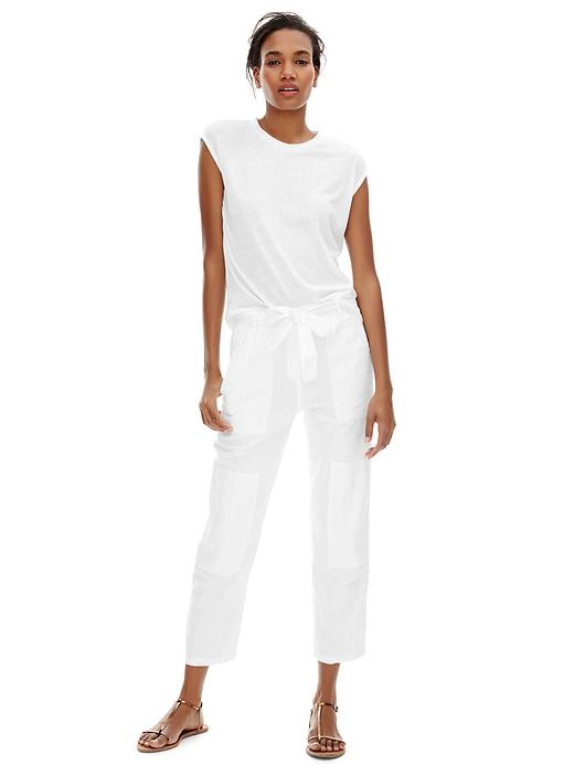 2 of 8 showing, with the color optic white of product Linen paperbag-waist pants