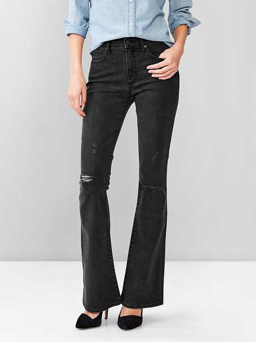 Image number 1 showing, 1969 resolution destructed black skinny flare jeans