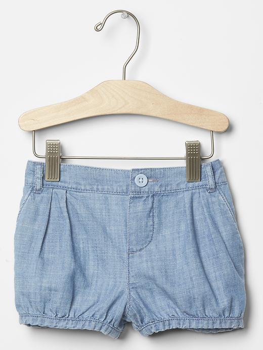 1 of 8 showing, with the color denim of product Pull-on chambray bubble shorts