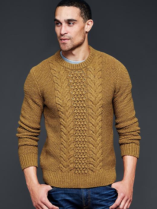 1 of 8 showing, with the color moss of product Marled chunky cableknit crew sweater