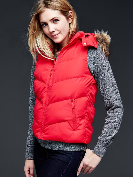 View large product image 1 of 1. Faux fur-trim chevron puffer vest