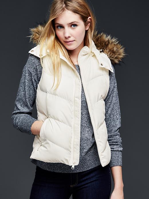 View large product image 1 of 2. Faux fur-trim chevron puffer vest