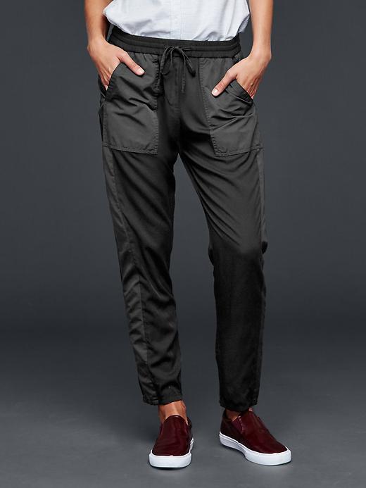 1 of 8 showing, with the color true black of product Solid drawcord soft pants